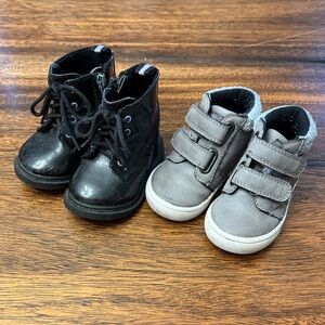 Lot of 2-Baby Shoes. Black-3 and Gray-4